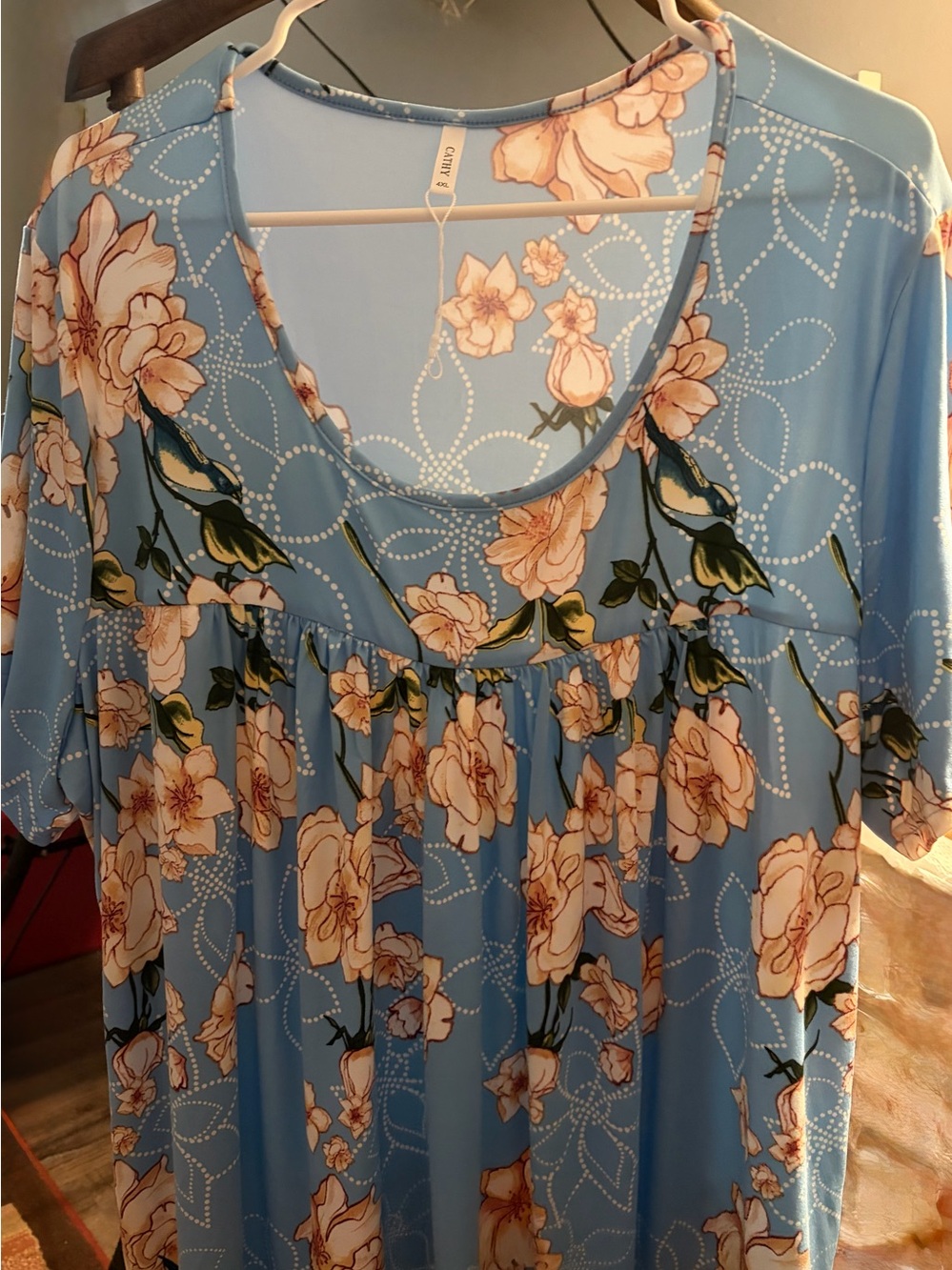 Light Blue Floral Scoop-Neck Tunic Top by Cato